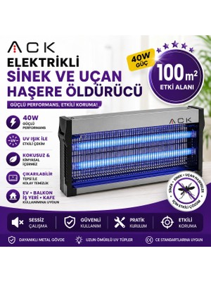 Ack 40W Elektrikli Sinek ve Uçan Haşere Öldürücü Uv Işıklı 100 M²