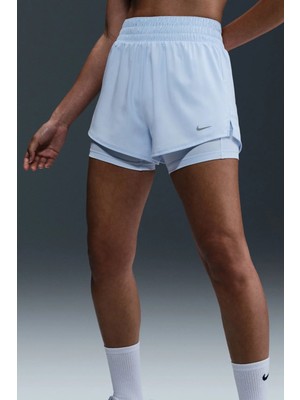 Nike One Dri Fit High Rise 8cm 2 In1 Loose Fit Shorts 2 Kadın Bol Kesim Taytlı Yüksek Bel Antrenman Şortu Mavi