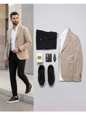 Beystil Erkek Siyah Slim Fit Casual Jogger Pantolon