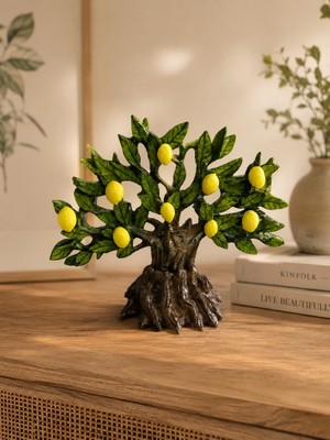 Dekoratif Limon Ağacı Biblo Masa Üstü Konsol Vitrin Ofis Salon Dekoru 21X26 cm