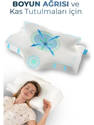 Softlife Nox Boyun Destekli Ortopedik Visco Yastık Beyaz- Rahat Uyku ve Güzellik Yastığı 64X38X12,5 cm