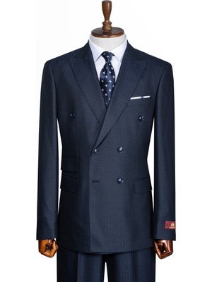 İlayda Emir Luxury, Slim Fit, Kruvaze, Çizgili, Erkek Takım Elbise
