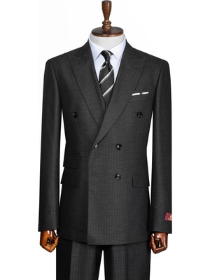 İlayda Emir Luxury, Slim Fit, Kruvaze, Çizgili, Erkek Takım Elbise