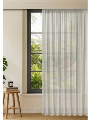 Gauze Fabric Design Bambu Ipeksi Dokulu Krem Seyrekpile (1 x 2) Tül Perde
