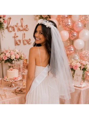 Dodomar Çiçekli Incili Duvaklı Taç Çember Model Bekarlığa Veda Parti Aksesuarı Bride