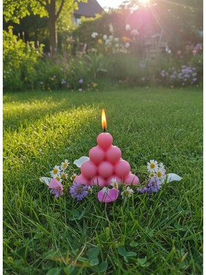 AY IŞIĞI MUMLARI Boncuk Piramit Hediyelik Dekoratif Portakal Çiçeği Kokulu Soya Wax Mum (Pembe Renkli)