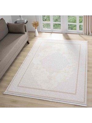 Pera Halı Krem Bej Klasik Madalyon Desenli Halı - MK0562BJL