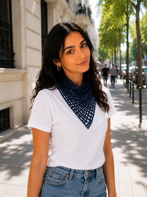 Hayalet Handmade Boncuklu File Model Örgü Bandana  – %100 Pamuk İp Mini İnci Detaylı Üçgen Saç Bandanası