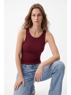Rays Bordo Yuvarlak Yaka Crop Atlet 8163A