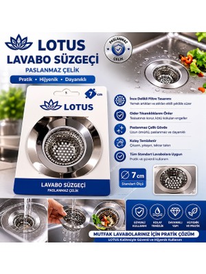 Lotus Lavabo Süzgeci 7 cm Paslanmaz Çelik Gider Süzgeci Lavabo Gider Filtresi