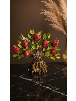Dekoratif Nar Ağacı Biblo Bereket Objesi 21X26 cm Salon Ofis Masa Dekoru