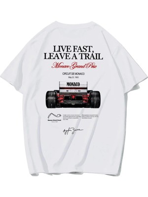 Brz Collection Unisex Oversize Grand Prix Race Car Monaco T-Shirt (Beyaz)