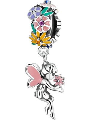 Dangle Çiçekli Peri Kızı Sallantılı Gümüş Charm