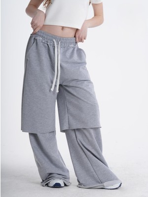 Haykids Kız Çocuk Trend Gri Baggy Eşofman Altı Lastikli Bel Bağcıklı Oversize Pantolon