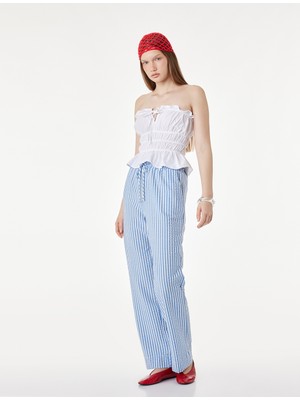 Koton Pamuklu Bağlama Detaylı Büzgülü Straplez Crop Top