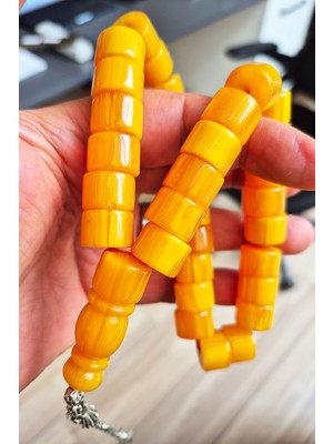 Zenaatkar 11X15MM Full Hareli Tekerlek Model Sarı Sıkma Kehribar Tesbih