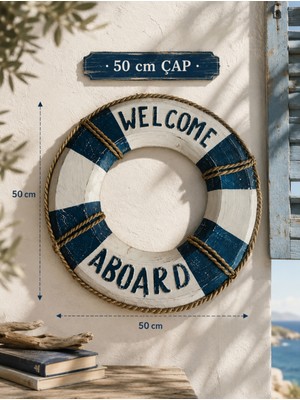 WoodBay Ahşap Denizci Simidi Duvar Süsü 50 cm Çap – Deniz Temalı Marin Dekoratif Duvar Dekoru