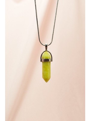 Royaleks Peridot Doğal Taşı Zincirli El Yapımı Tasarımlı Kolye Uç: 3,5 cm Zincir: 20 cm Kutulu