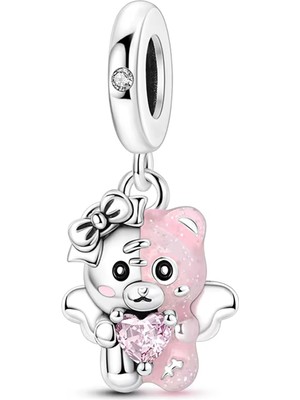 Fubena Pembe Gümüş Tatlı Ayıcık  Sallantılı Charm