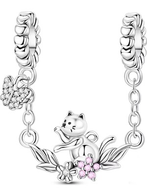 Fubena Miniş Kedi ve Kelebeği Zincir Sallantılı Charm