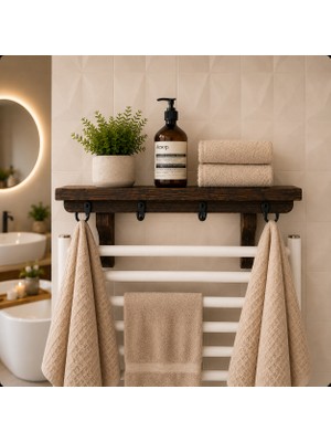 Maison Linden Havlupan Üstü Ahşap Raf ve Askılık – Montaj Gerektirmeyen Banyo Düzenleyici | Doğal Ahşap Eskitme Tasarım 60 cm