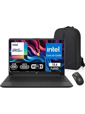 HP 250 G10 Intel Core I5 1334U 32GB 512GB Windows 11 Pro Fhd 15.6" Dizüstü Bilgisayar Snertech Çanta+Mouse