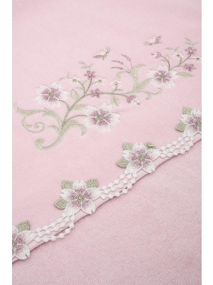 Arliva Sakura Kadife Nakışlı Çeyiz Havlusu Pudra 30X50