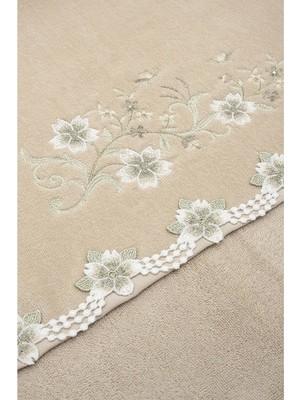 Arliva Sakura Kadife Nakışlı Çeyiz Havlusu Bej 50X85