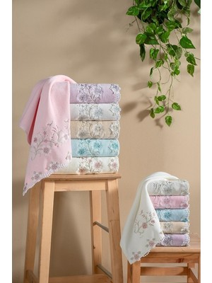 Arliva Sakura Kadife Nakışlı Çeyiz Havlusu Lila 50X85