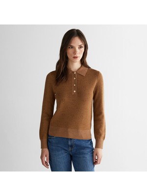 Gant Kadın Kahverengi Regular Fit Polo Yaka Triko