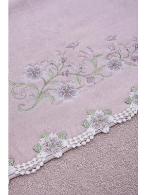 Arliva Sakura Kadife Nakışlı Çeyiz Havlusu Lila 30X50