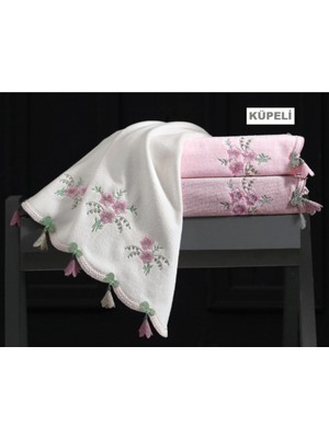 Arliva Küpeli Kadife Nakışlı Çeyiz Havlusu Lila 50X85