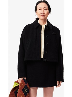 Lacoste Kadın Oversize Fit Gömlek Yaka Yün Siyah Mont
