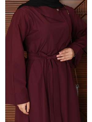Miramore Butik Kadın Tesettür Elbise Kuşaklı Uzun Kollu Günlük Şık Elbise