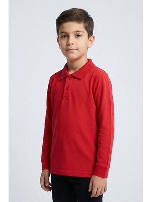 Kinderos Pamuklu Uzun Kollu Basic Düz Polo Yaka Okul Tişört - 26Y 3676