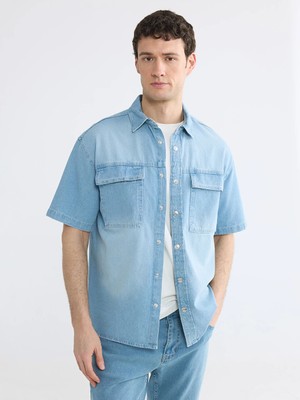LC Waikiki Indigo Rahat Kalıp Erkek Jean Gömlek