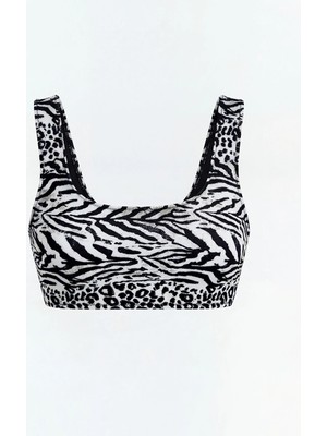 LC Waikiki Siyah U Yaka Zebra Desenli Kadın Bikini Üstü