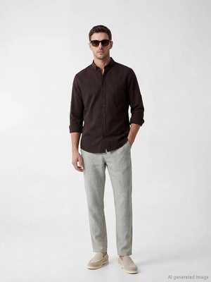 LC Waikiki Haki Regular Fit Keten Karışımlı Erkek Chino Pantolon