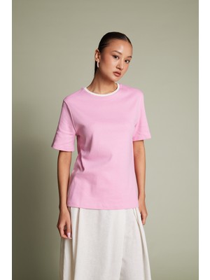 Avrile Pamuklu Kısa Kollu Kontrast Bisiklet Yaka T-Shirt