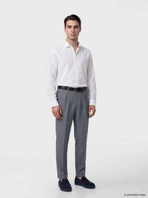 LC Waikiki Indigo Standart Kalıp Keten Karışımlı Erkek Pileli Pantolon