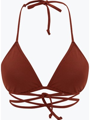 LC Waikiki Kahverengi Düz Boyundan Bağlama Detaylı Kadın Bikini Üst