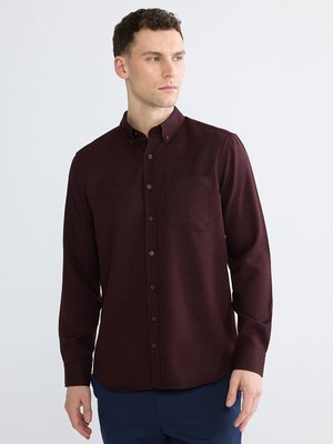 LC Waikiki Bordo Regular Fit Gabardin Erkek Gömlek