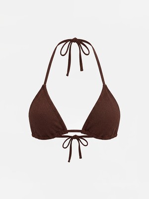 LC Waikiki Kahverengi Çıkarılabilir Pedli Boyundan Bağlamalı Kadın Bikini Üst