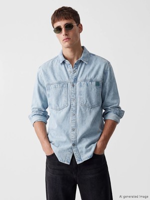 LC Waikiki Indigo Loose Fit Erkek Jean Gömlek