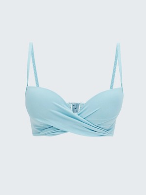 LC Waikiki Mavi Dikişli Pedli Büzgü Detaylı Kadın Bikini Üst