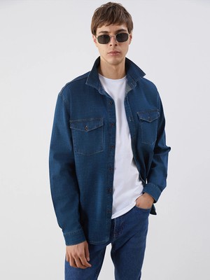 LC Waikiki Indigo Regular Fit Uzun Kollu Erkek Jean Gömlek