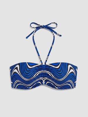 LC Waikiki Mavi Çıkarılabilir Pedli Desenli Kadın Bikini Üst