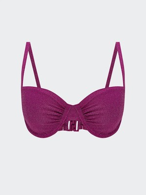 LC Waikiki Fuşya Dikişli Pedli Simli Büzgülü Kadın Bikini Üst