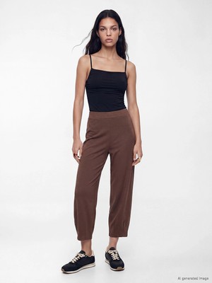 LC Waikiki Kahverengi Beli Lastikli Soft Touch Kadın Eşofman Altı