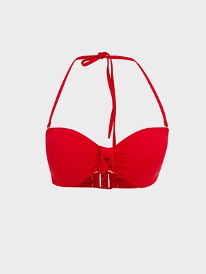 LC Waikiki Kırmızı Dikişli Pedli Büzgü Detaylı Kadın Bikini Üst